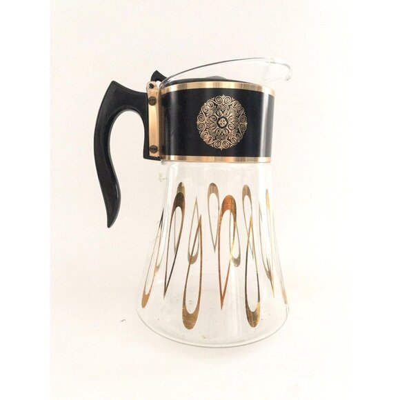 Vintage David Douglas Flameproof Glass Coffee Pot With Gold & Black Design 4 Cup - Picture 1 of 12